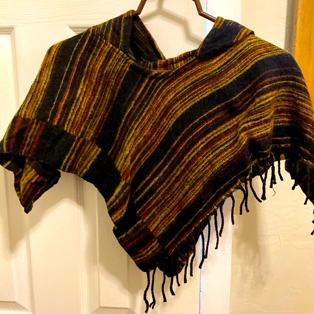 Vintage crop Sweater Poncho/Shawl with hood